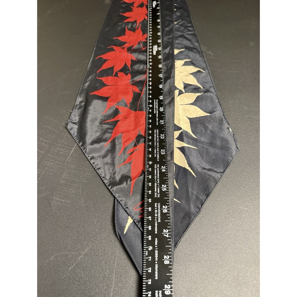 Vera Neumann Vintage Silk Scarf Gray Red Tan Maple Leaf Botanical Print - Picture 13 of 15